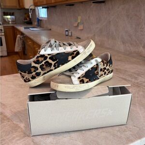 Golden Goose Leopard Print Sneakers with Black Star size 35